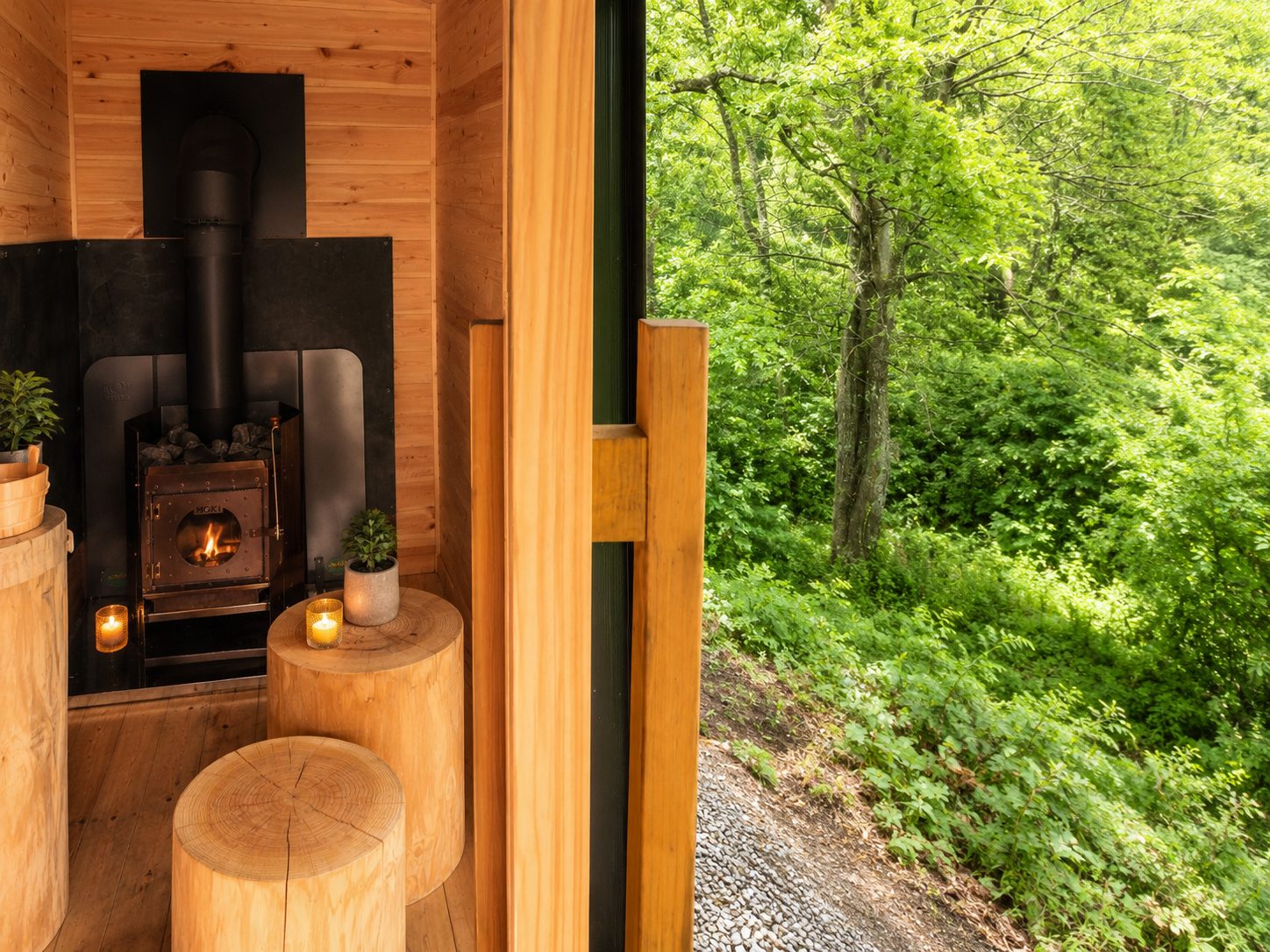 Interior with a wood stove