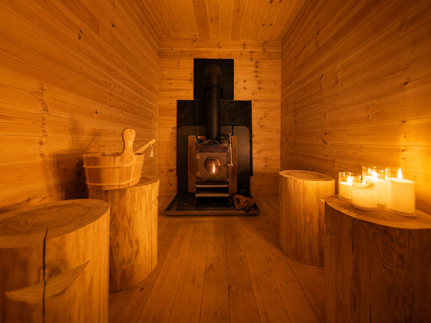 Wood-fired sauna at GreenBell