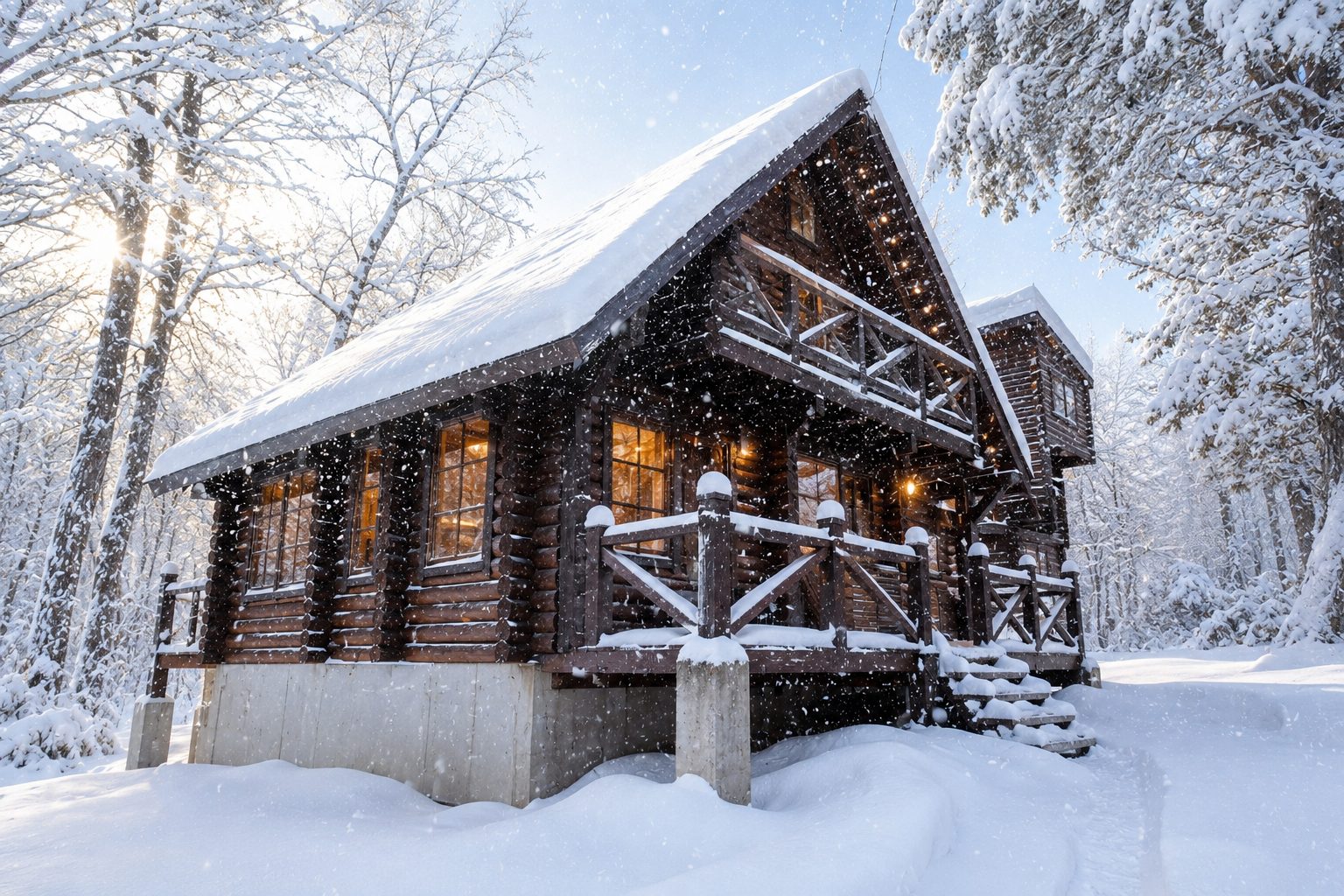 A log house in the snow